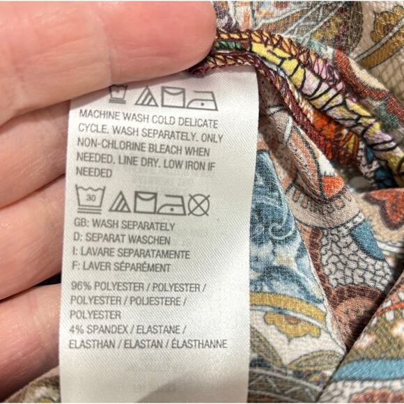 Joan Rivers sz S blouse tunic top paisley print brown gold beige button front - Picture 9 of 9